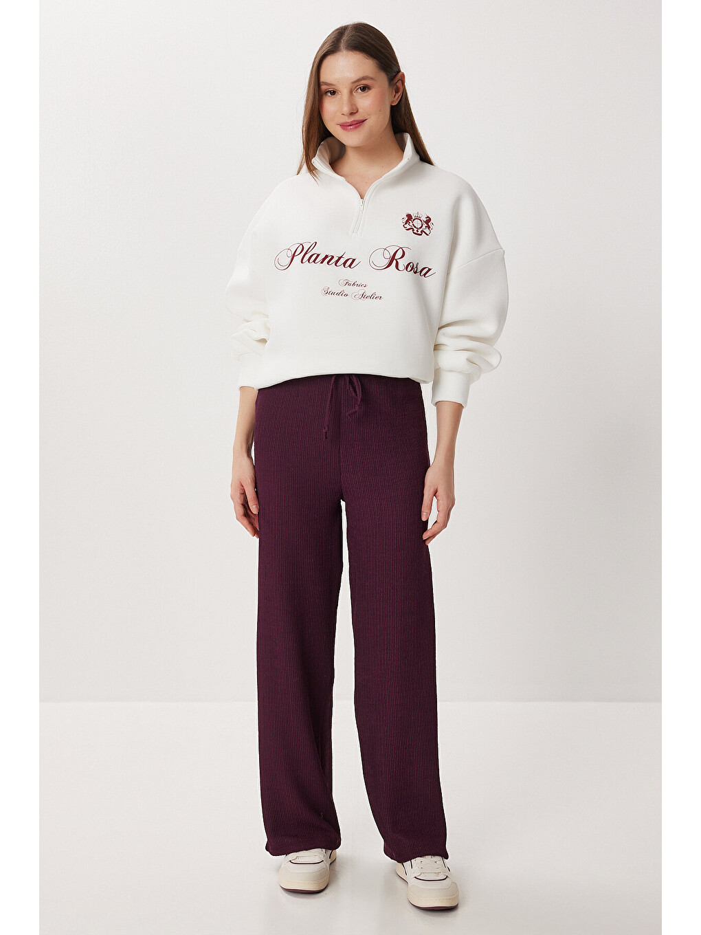 Mürdüm Geniş Paça Krinkıl Örme Pantolon MÜRDÜM LCI0057-1