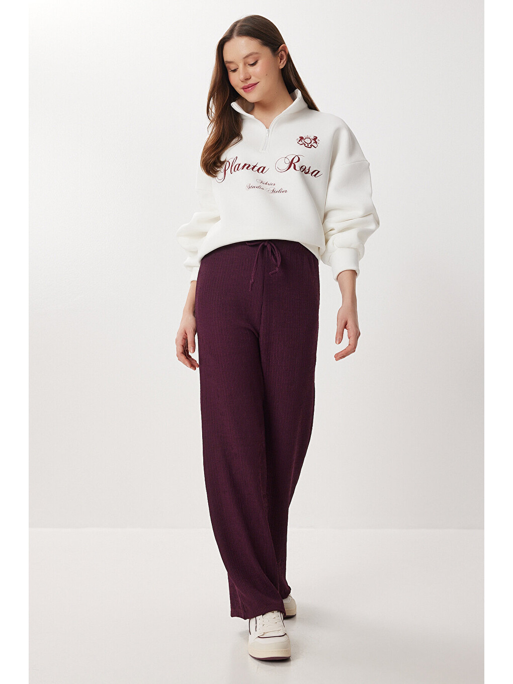 Mürdüm Geniş Paça Krinkıl Örme Pantolon MÜRDÜM LCI0057-2