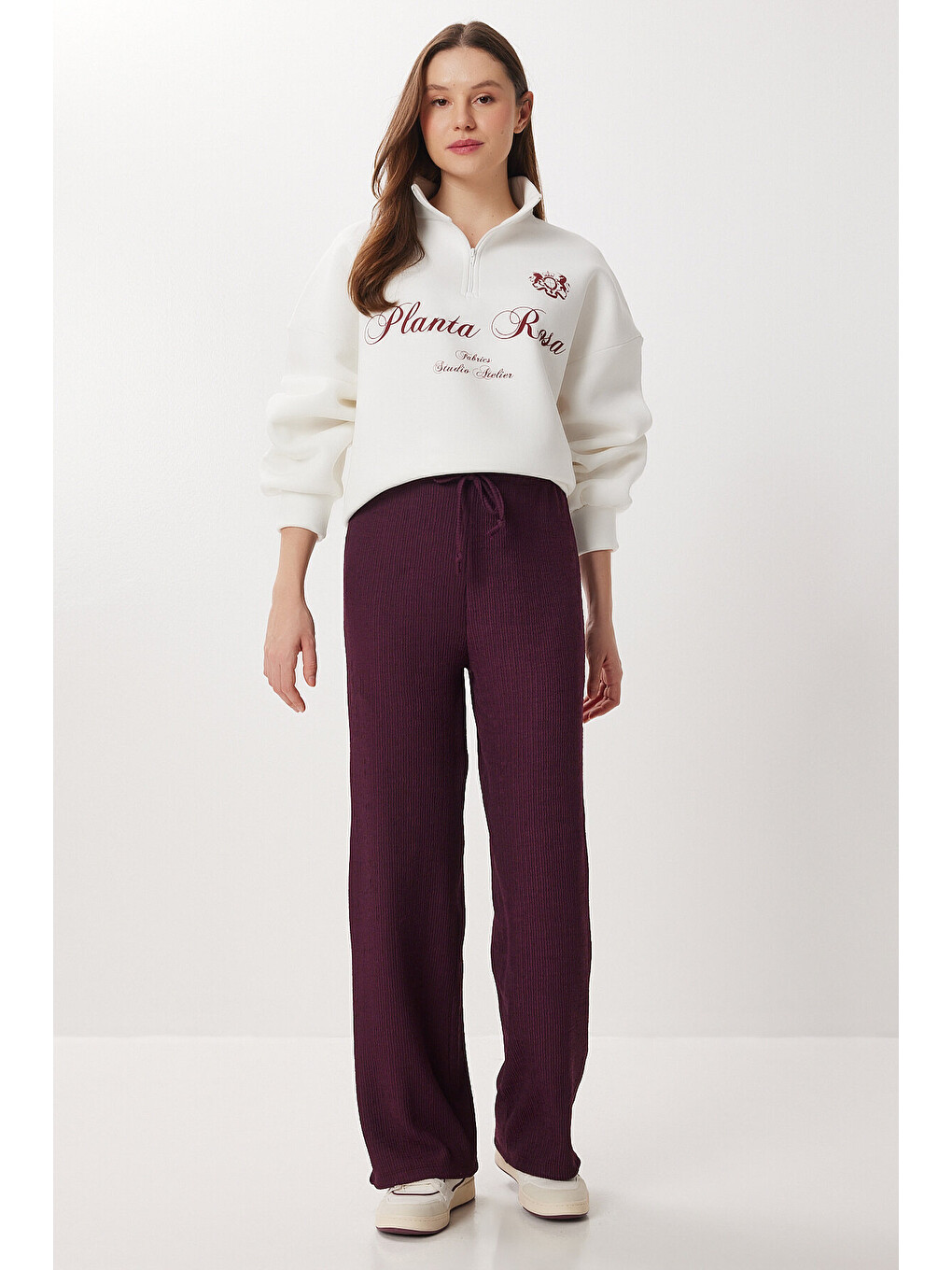 Mürdüm Geniş Paça Krinkıl Örme Pantolon MÜRDÜM LCI0057-3