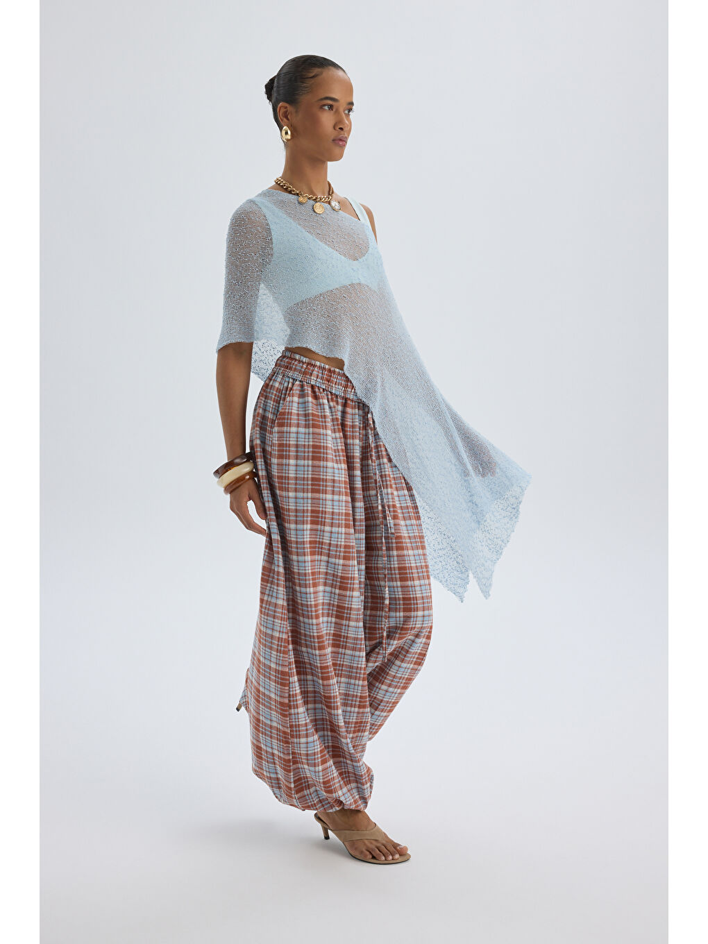 Kahverengi Jolene Ekoseli Kiremit Şalvar Pantolon-2