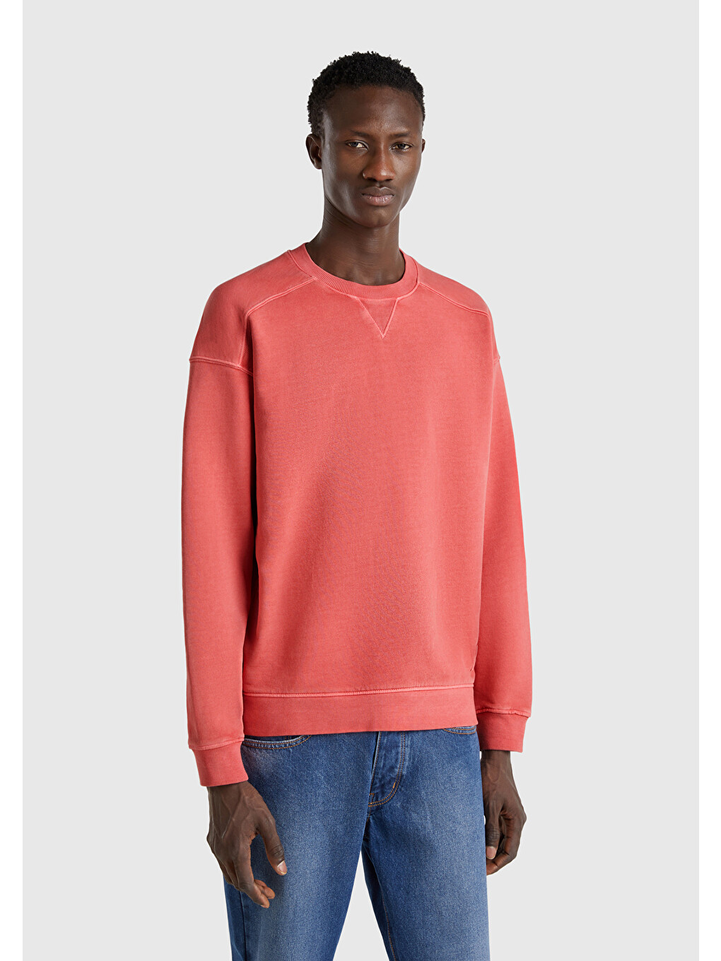 Erkek Mercan Pamuklu Logo Etiketi Detaylı Bisiklet Yaka Sweatshirt