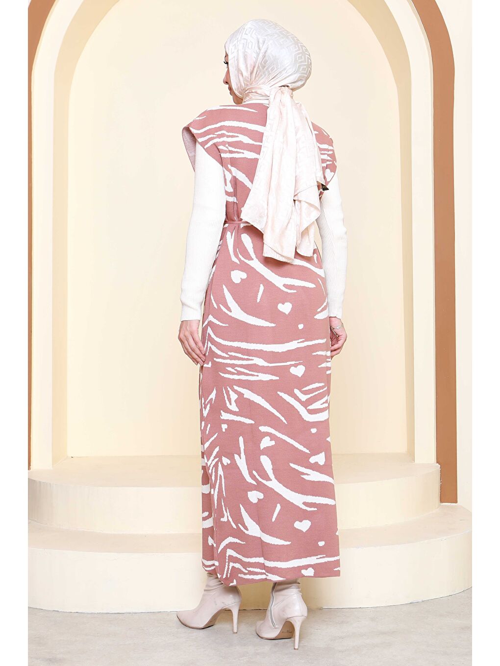 Pembe Zebra Desenli Bluz Elbise Triko İkili Takım Gul Kurusu - 27930-GUL-KURUSU-1