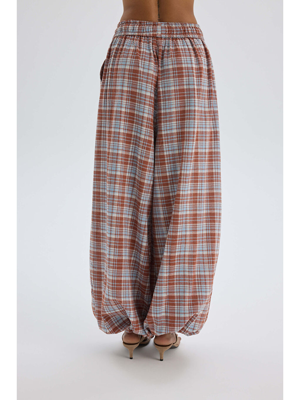 Kahverengi Jolene Ekoseli Kiremit Şalvar Pantolon-4