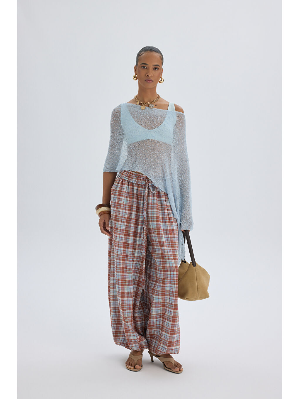 Kahverengi Jolene Ekoseli Kiremit Şalvar Pantolon-5