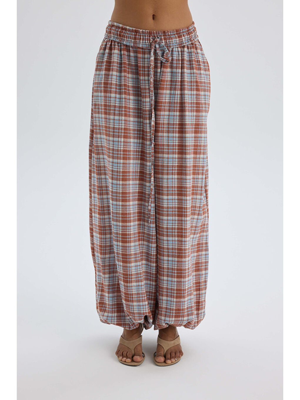 Kahverengi Jolene Ekoseli Kiremit Şalvar Pantolon-6