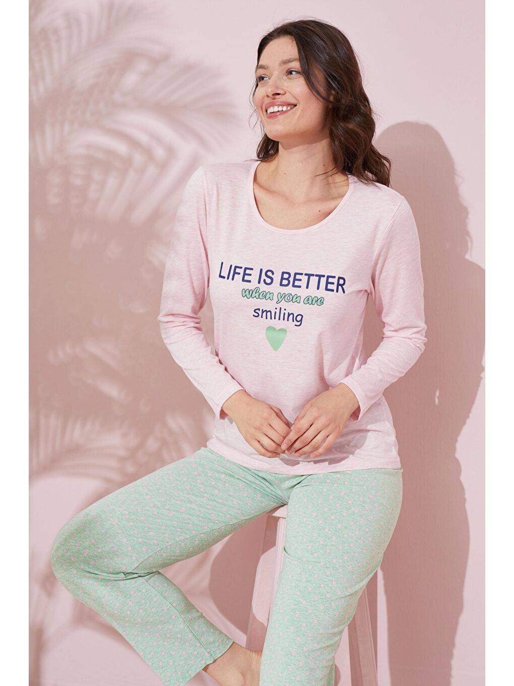 Pembe Baskılı Pamuklu Örme Pijama Takım 24240155