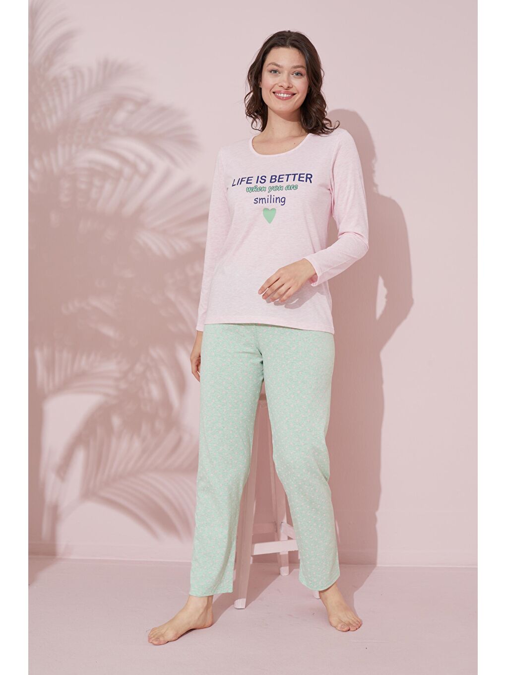 Pembe Baskılı Pamuklu Örme Pijama Takım 24240155-1