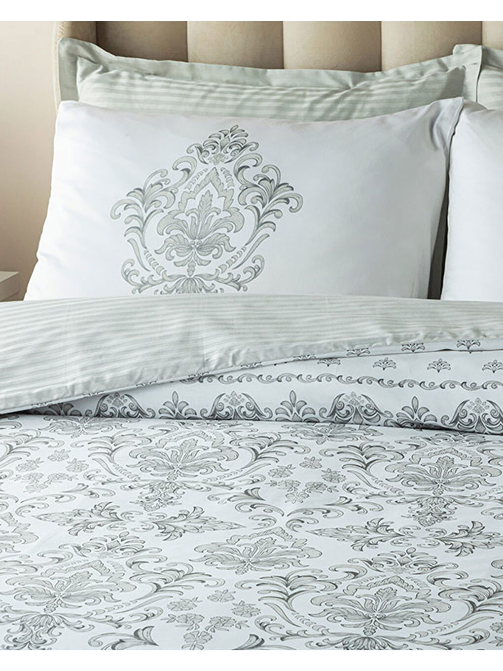 Gri Elegant Crown Çift Taraflı Pamuk Saten Çift Kişilik Nevresim Takımı Gümüş-2