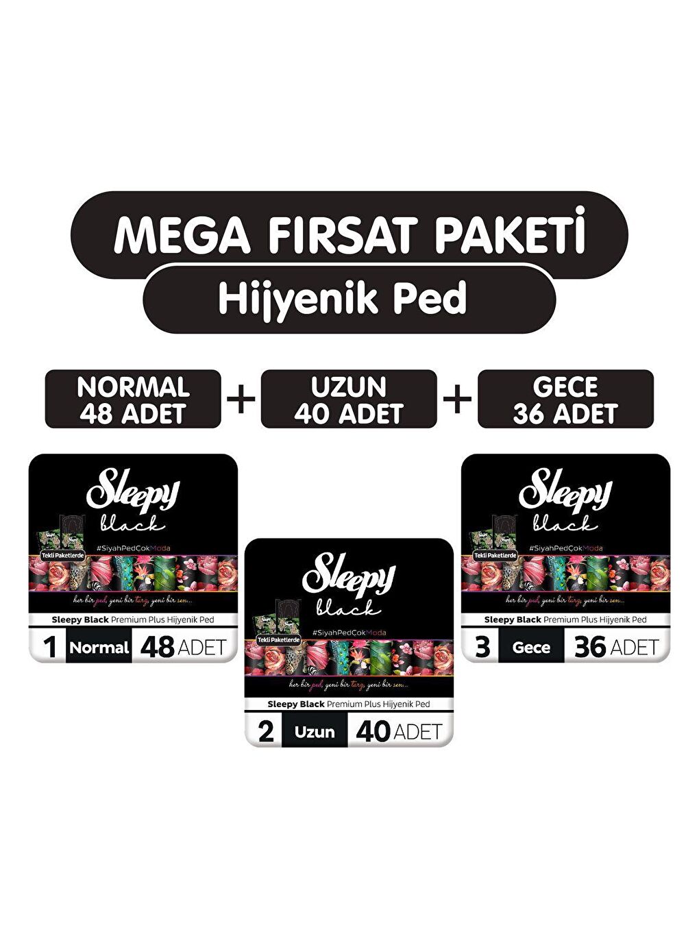 Sleepy Beyaz Black Premium Plus Hijyenik Ped 124 Adet Ped Mega Fırsat Paketi