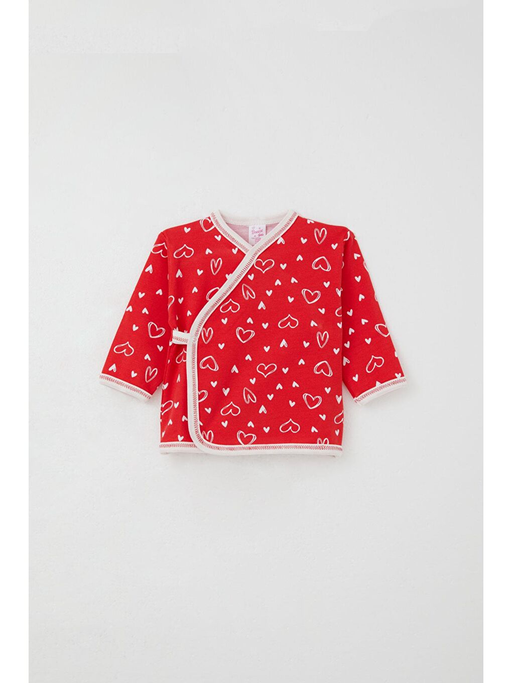 Yenidoğan Bebek İç Dış Çıtçıtlı 2 Li Zıbın Kalp Desenli Kırmızı (0-3 Ay)-1