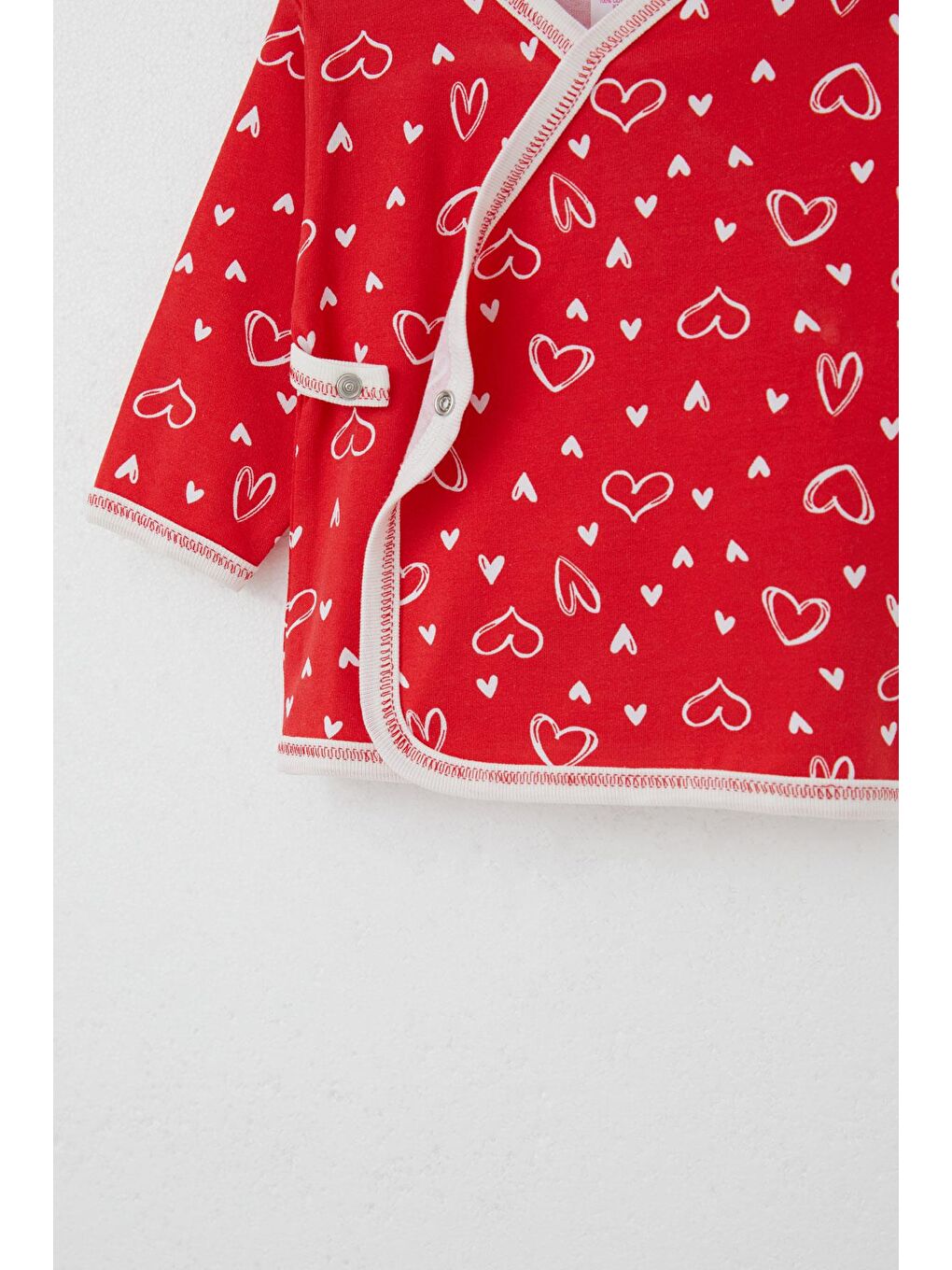 Yenidoğan Bebek İç Dış Çıtçıtlı 2 Li Zıbın Kalp Desenli Kırmızı (0-3 Ay)-3