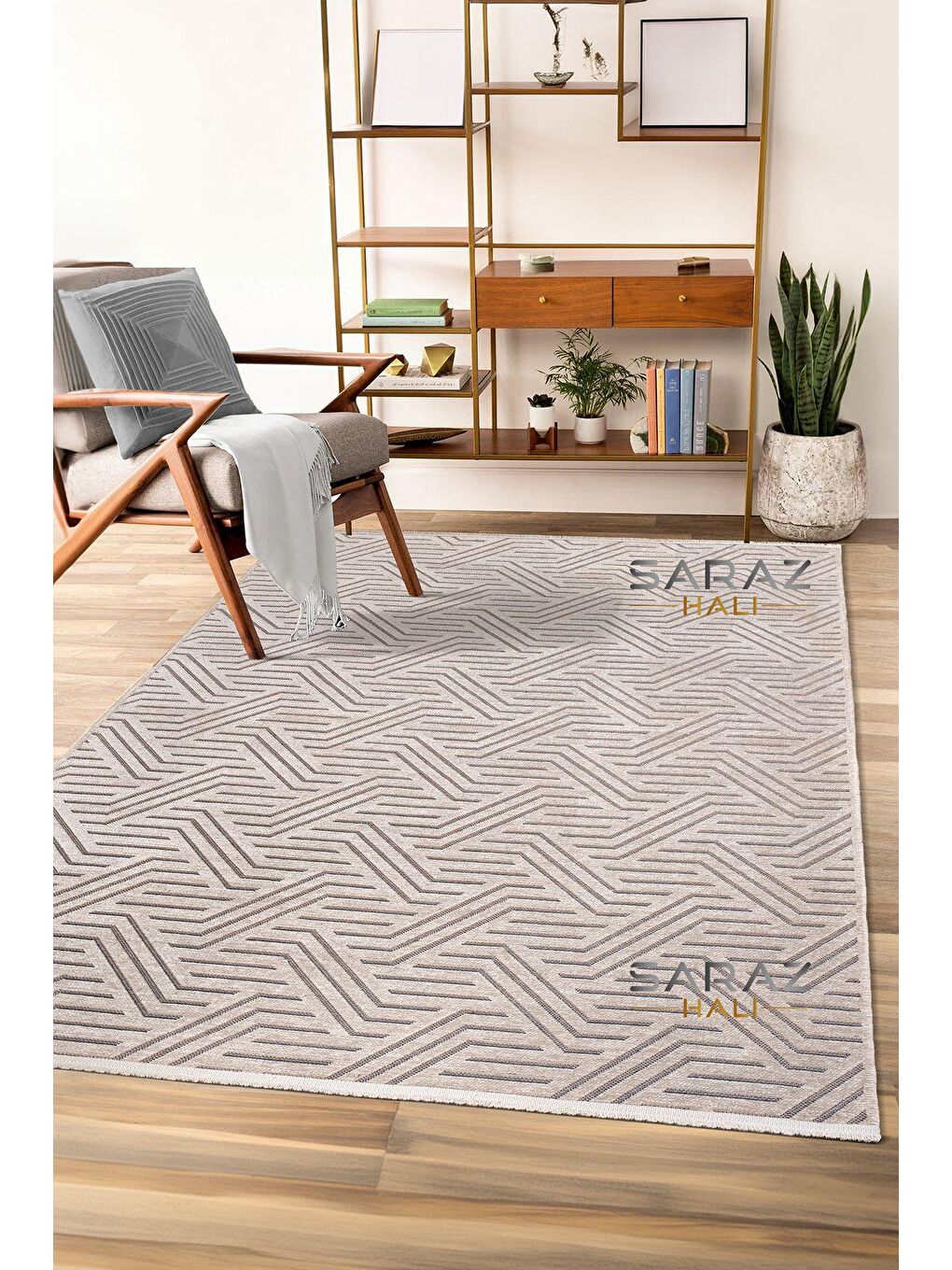 Bej Şönil Dokuma Geometrik Vizon kilim 200x290