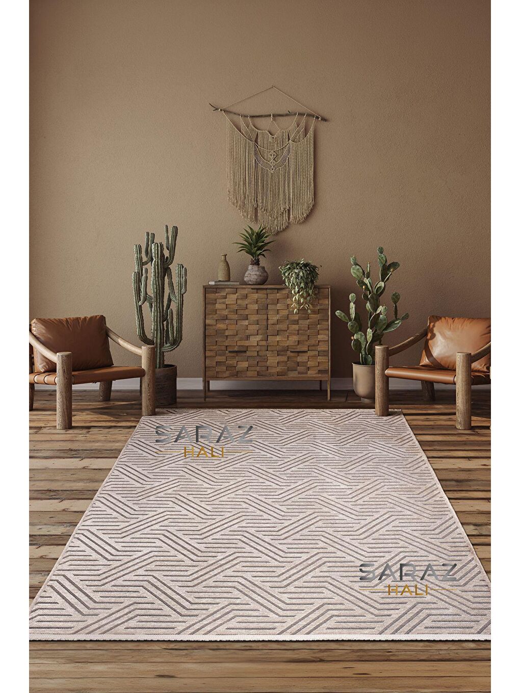 Bej Şönil Dokuma Geometrik Vizon kilim 200x290-3