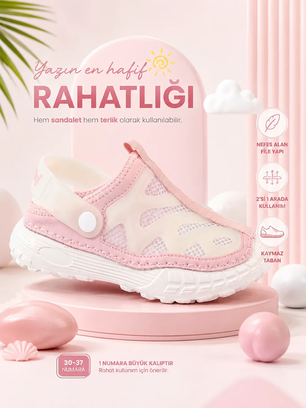 Pembe Çocuk Renkli Hafif Taban Günlük Yazlık Terlik Sandalet-1