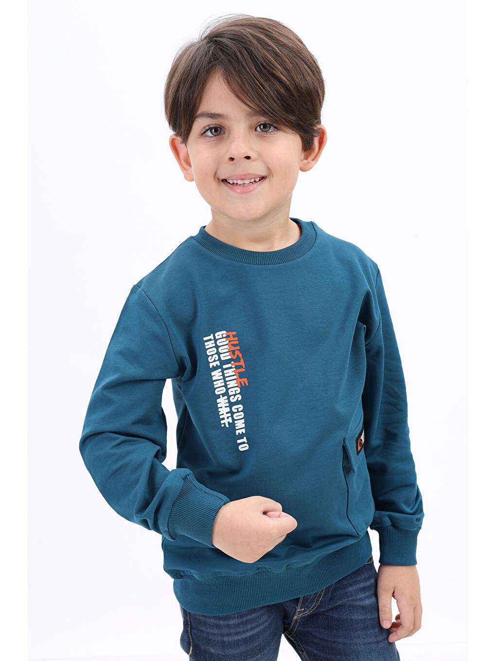 Petrol Erkek Çocuk Baskılı Sweatshirt