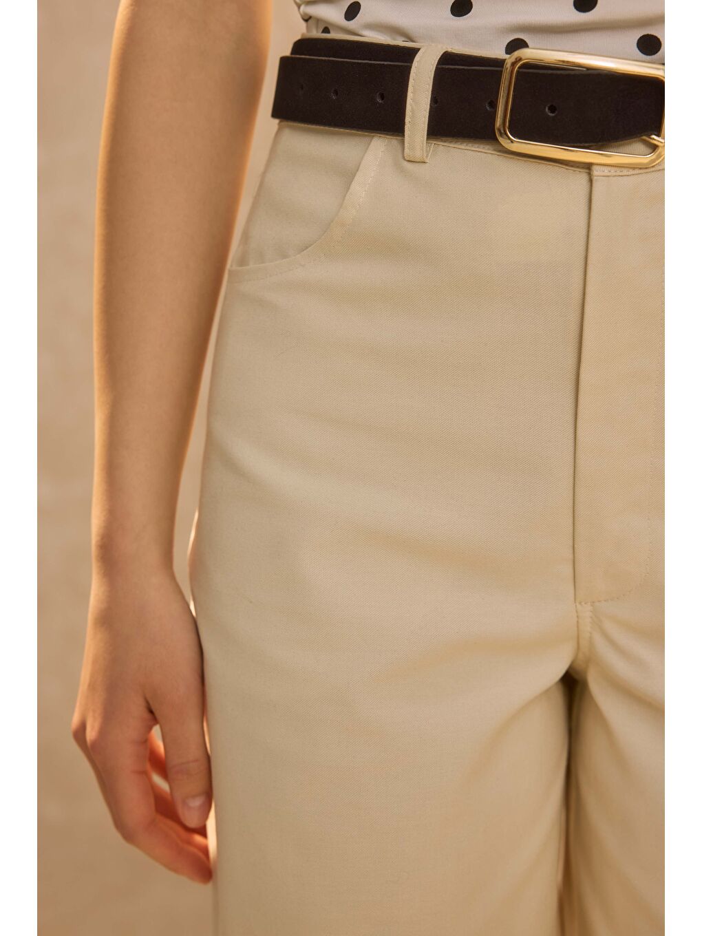 Gabardin Barrel Pantolon Ekru-1