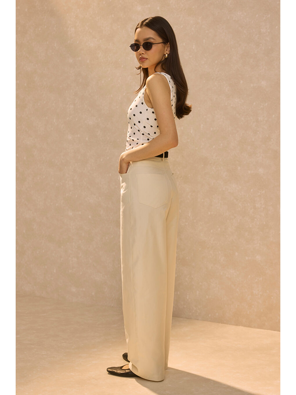 Gabardin Barrel Pantolon Ekru-2