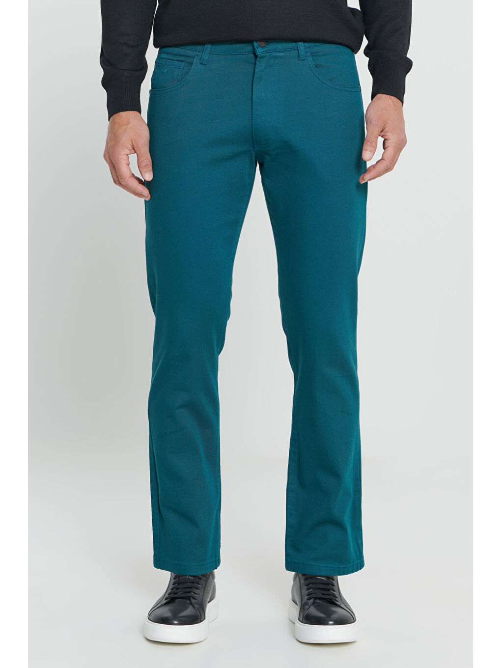 Erkek Petrol Comfort Fit Rahat Kesim 5 Cep Armürlü Pamuklu Pantolon-1