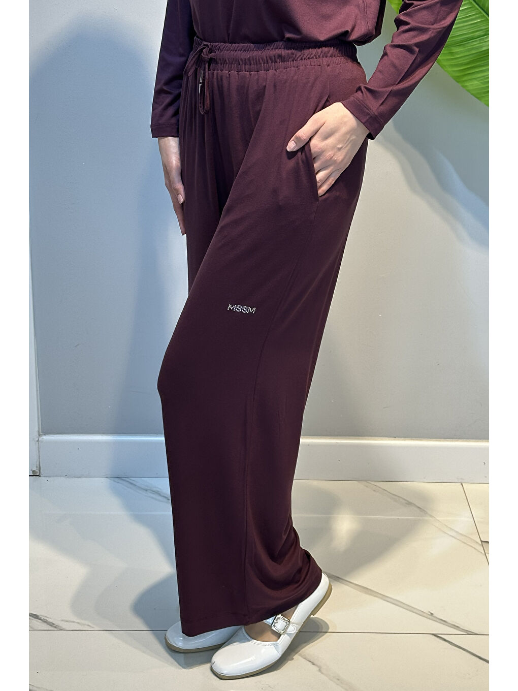 Taşlı Pantolon 5356 Mürdüm-2