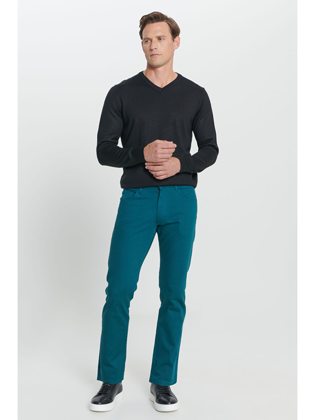 Erkek Petrol Comfort Fit Rahat Kesim 5 Cep Armürlü Pamuklu Pantolon-2