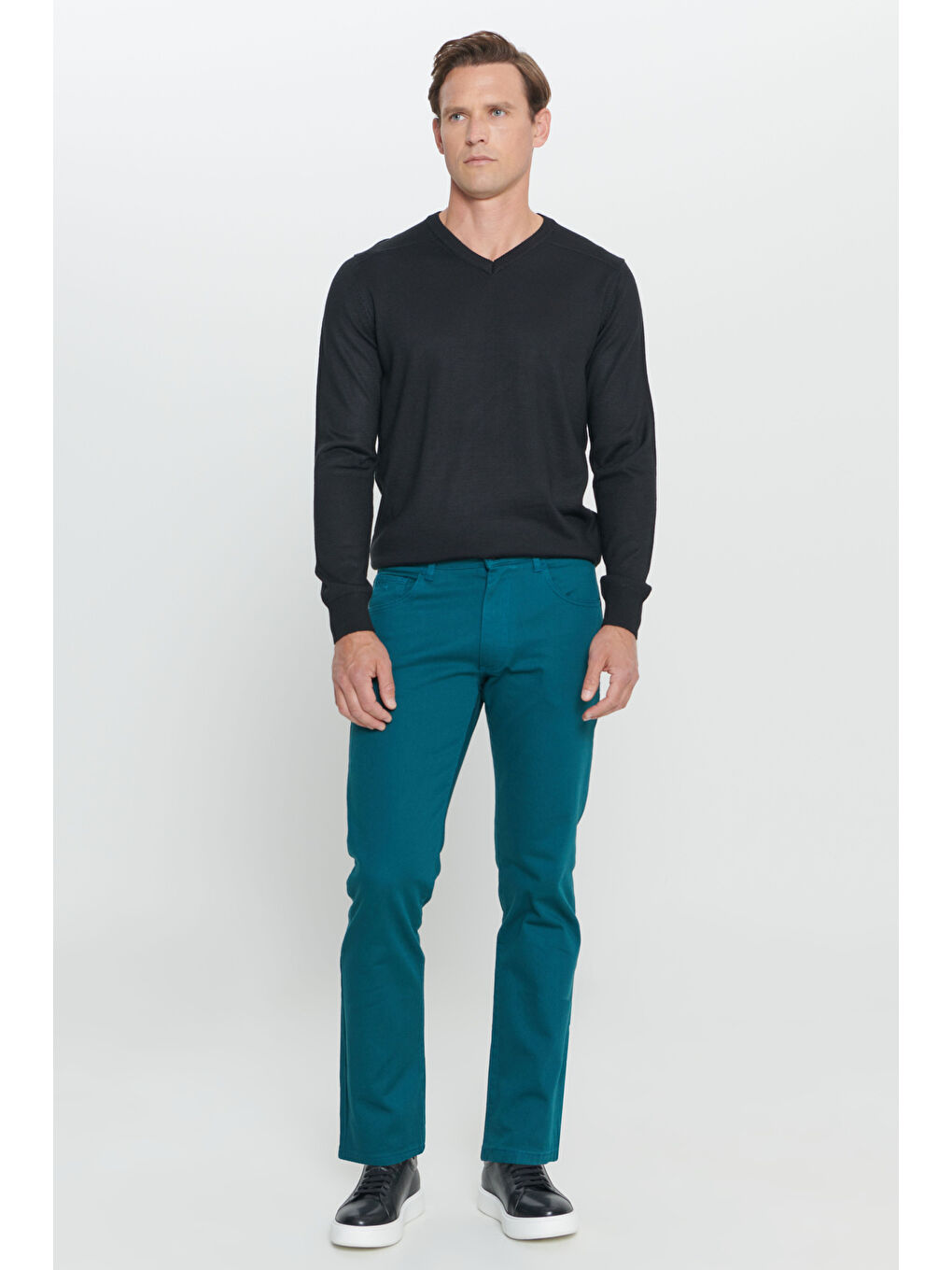 Erkek Petrol Comfort Fit Rahat Kesim 5 Cep Armürlü Pamuklu Pantolon-3