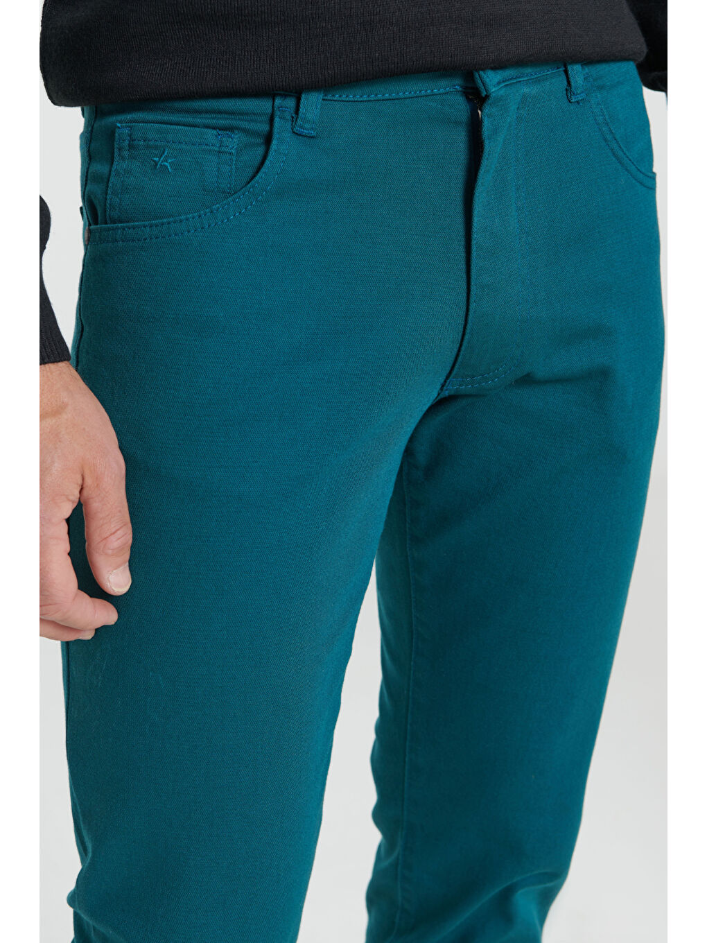 Erkek Petrol Comfort Fit Rahat Kesim 5 Cep Armürlü Pamuklu Pantolon-4