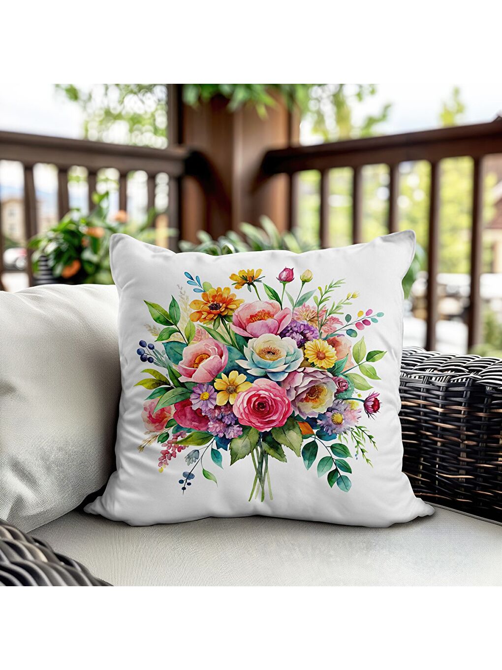 Karışık Bahar Temalı Kadife Kırlent Kılıfı 43x43 Cm Çift Taraf Baskı