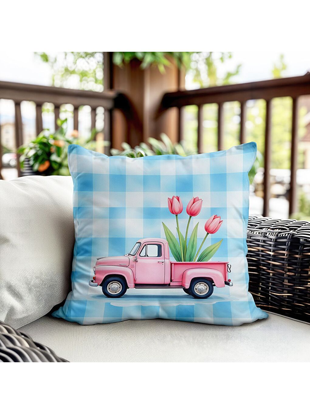 Karışık Bahar Temalı Kadife Kırlent Kılıfı 43x43 Cm Çift Taraf Baskı