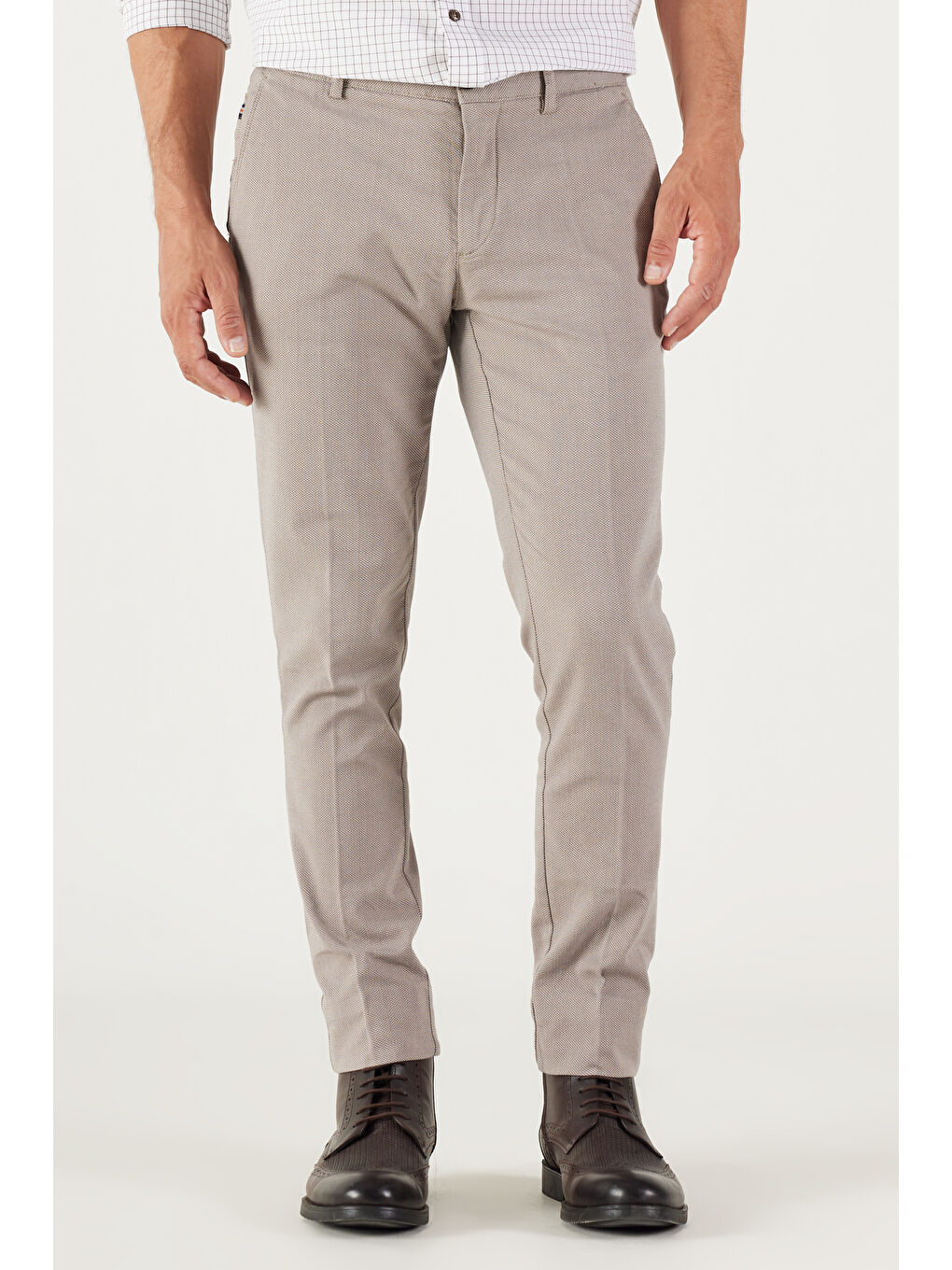 Erkek Bej Slim Fit Dar Kesim Yan Cepli Armürlü Pantolon-3