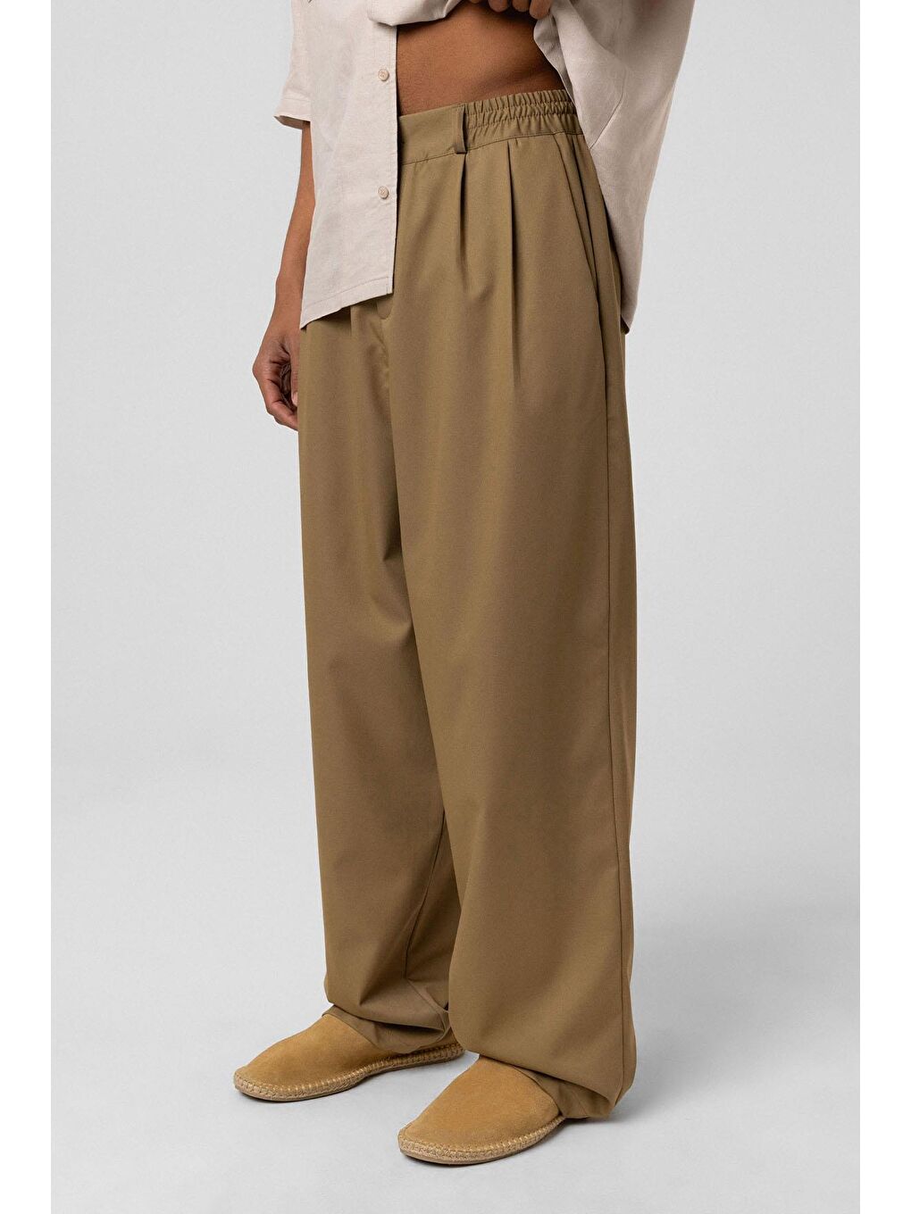 Baggy Fit Kumaş Pantolon Haki-2