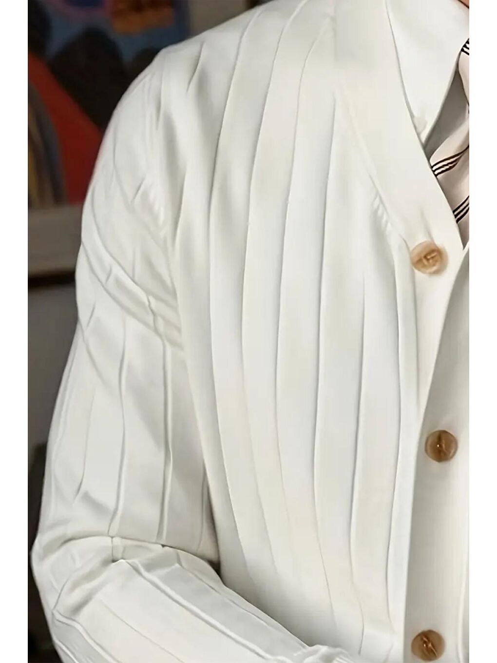 Beyaz Michel Dar Kesim Slim Fit Düğmeli V Yaka Hırka Erkek Hırka-2