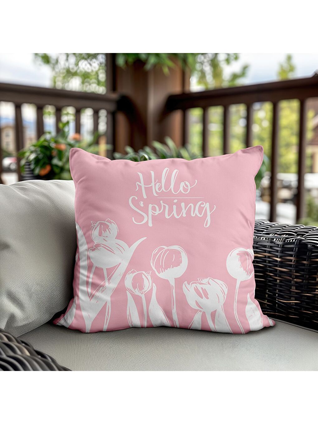 Karışık Bahar Temalı Kadife Kırlent Kılıfı 43x43 Cm Çift Taraf Baskı