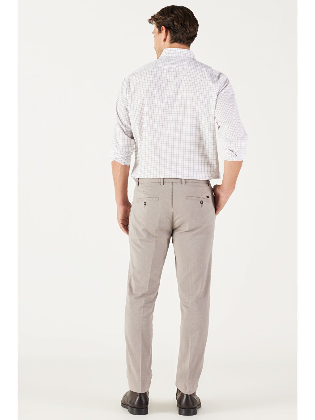 Erkek Bej Slim Fit Dar Kesim Yan Cepli Armürlü Pantolon-5