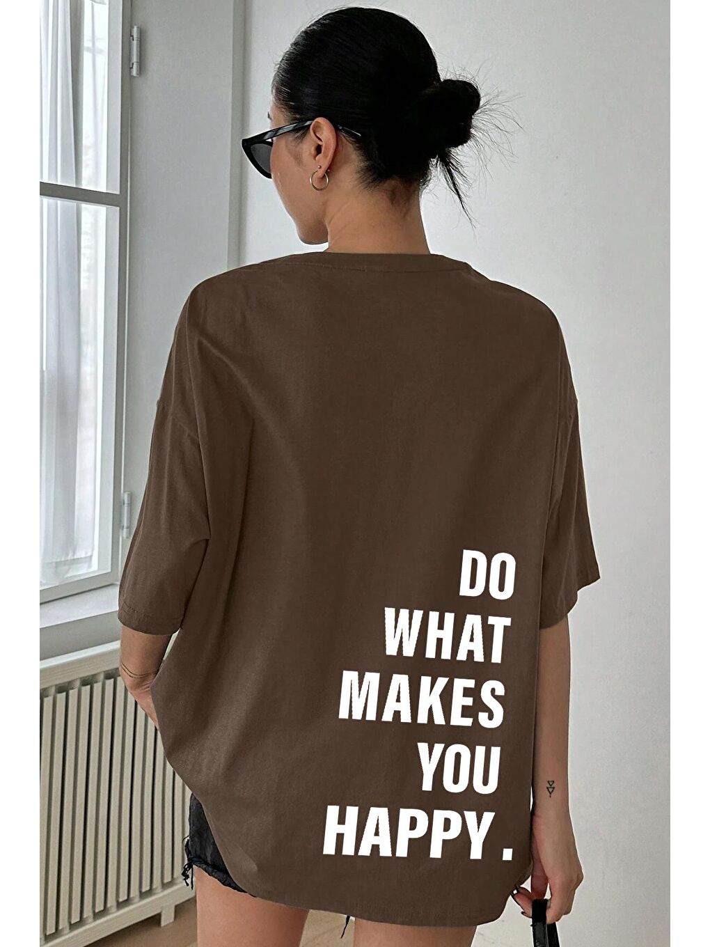 uyguntarz Kahverengi Unisex Sırt Baskılı Do What Oversize Tshirt