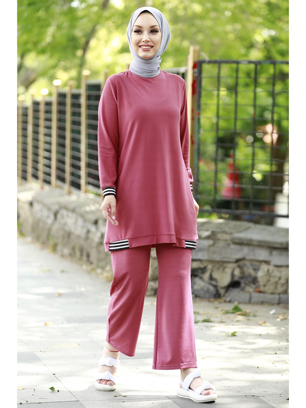 TOFİSA Pembe Düz Orta Pembe Tunik Kadın Pantolon - 3759