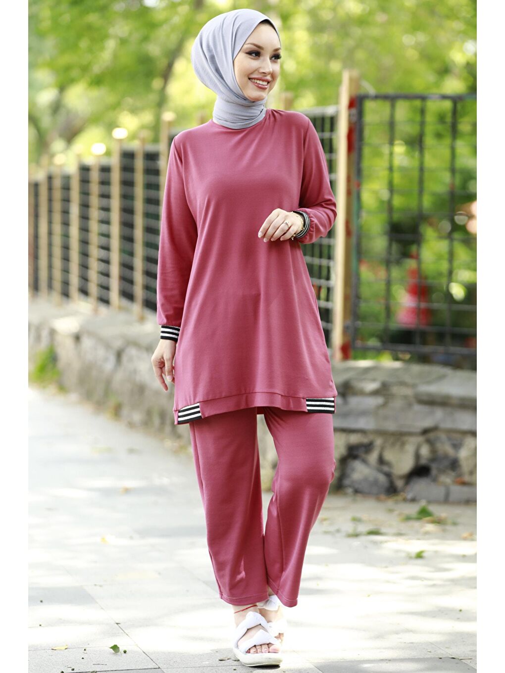 TOFİSA Pembe Düz Orta Pembe Tunik Kadın Pantolon - 3759 - 1