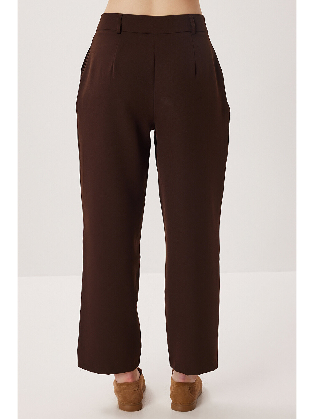 Yüksek Bel Dokuma Pantolon Kahverengi Lzv0058-4