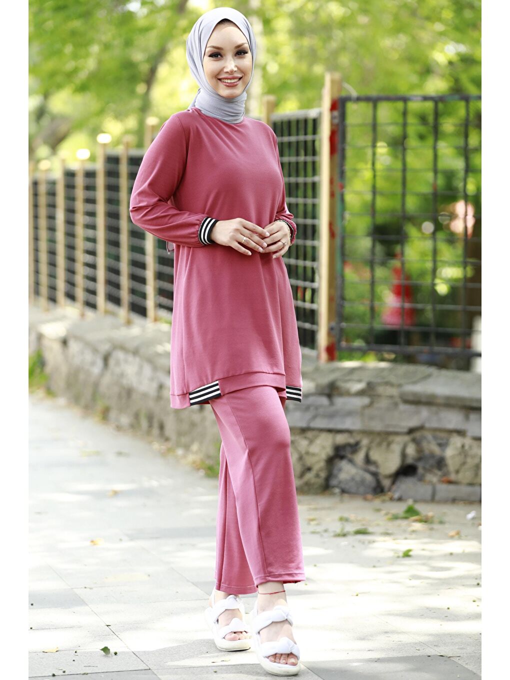 TOFİSA Pembe Düz Orta Pembe Tunik Kadın Pantolon - 3759 - 2