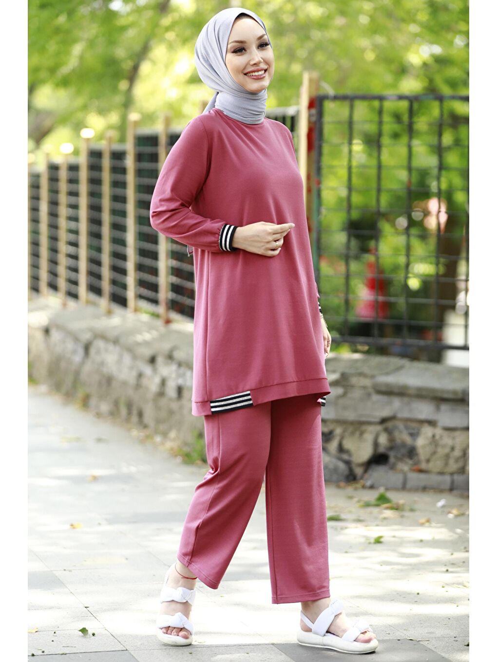 TOFİSA Pembe Düz Orta Pembe Tunik Kadın Pantolon - 3759 - 3