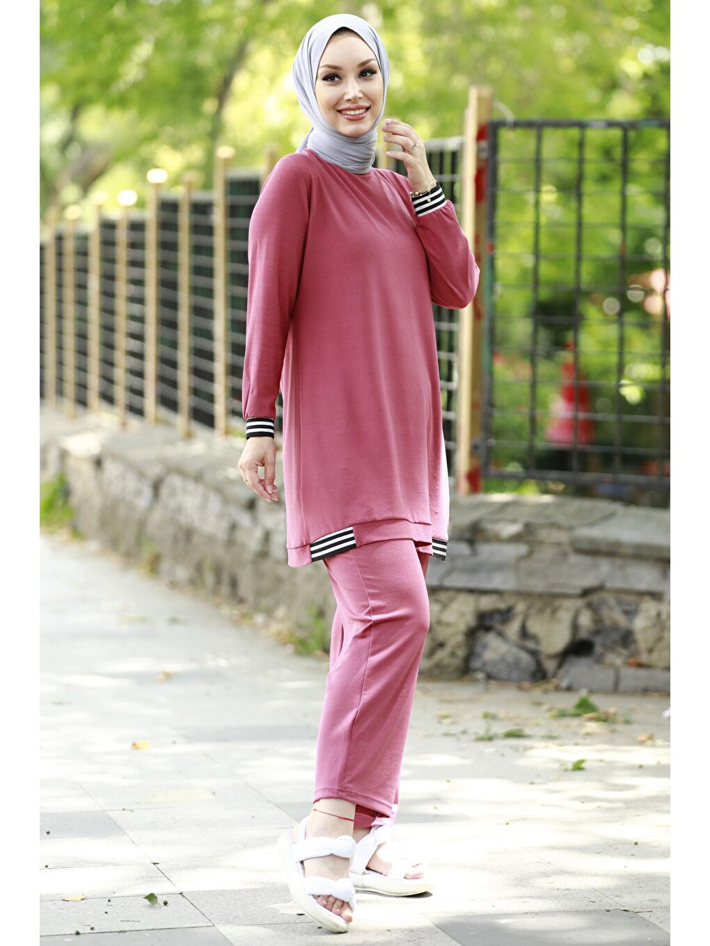 TOFİSA Pembe Düz Orta Pembe Tunik Kadın Pantolon - 3759 - 4