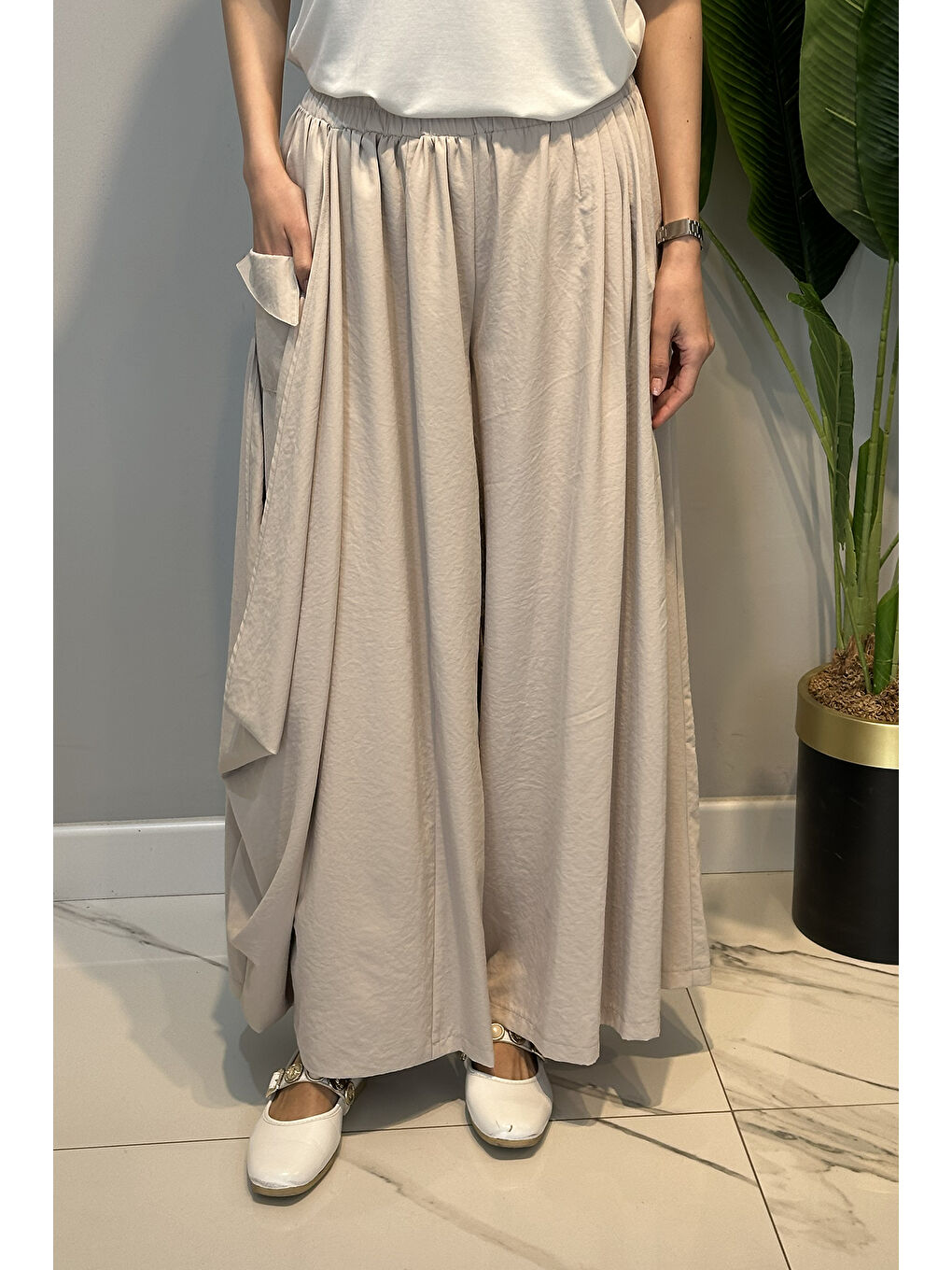 Bej Yandan Büyük Torba Cepli Zeyna Pantolon 330 Taş-4