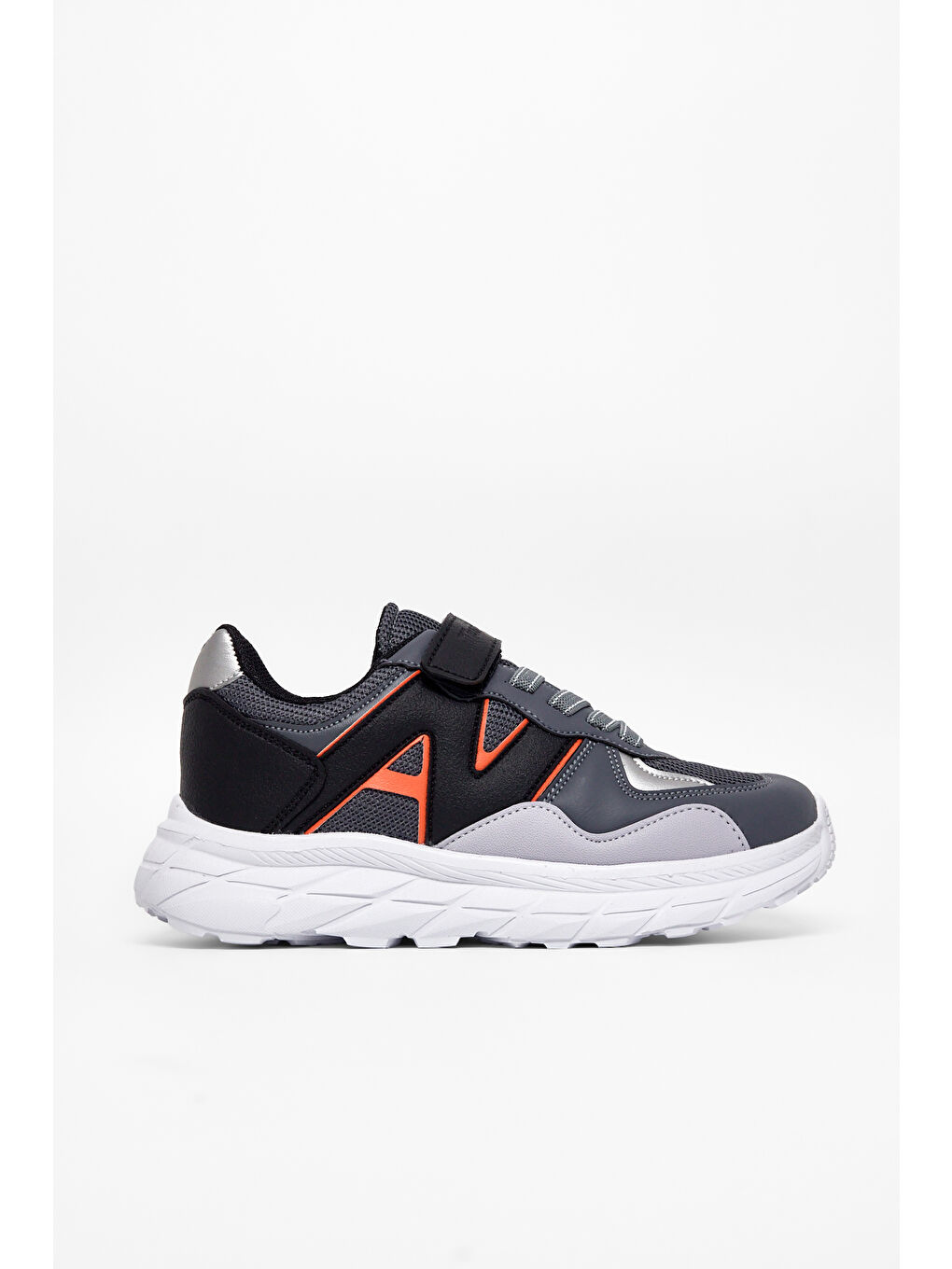 Gri Çocuk Unisex Füme Siyah Rahat Kalıp Cırtlı Bağcıklı Sneaker-1