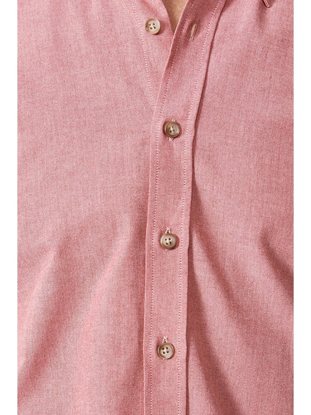 Erkek Kırmızı Slim Fit Dar Kesim Düğmeli Yaka Pamuklu Oxford Gömlek-4