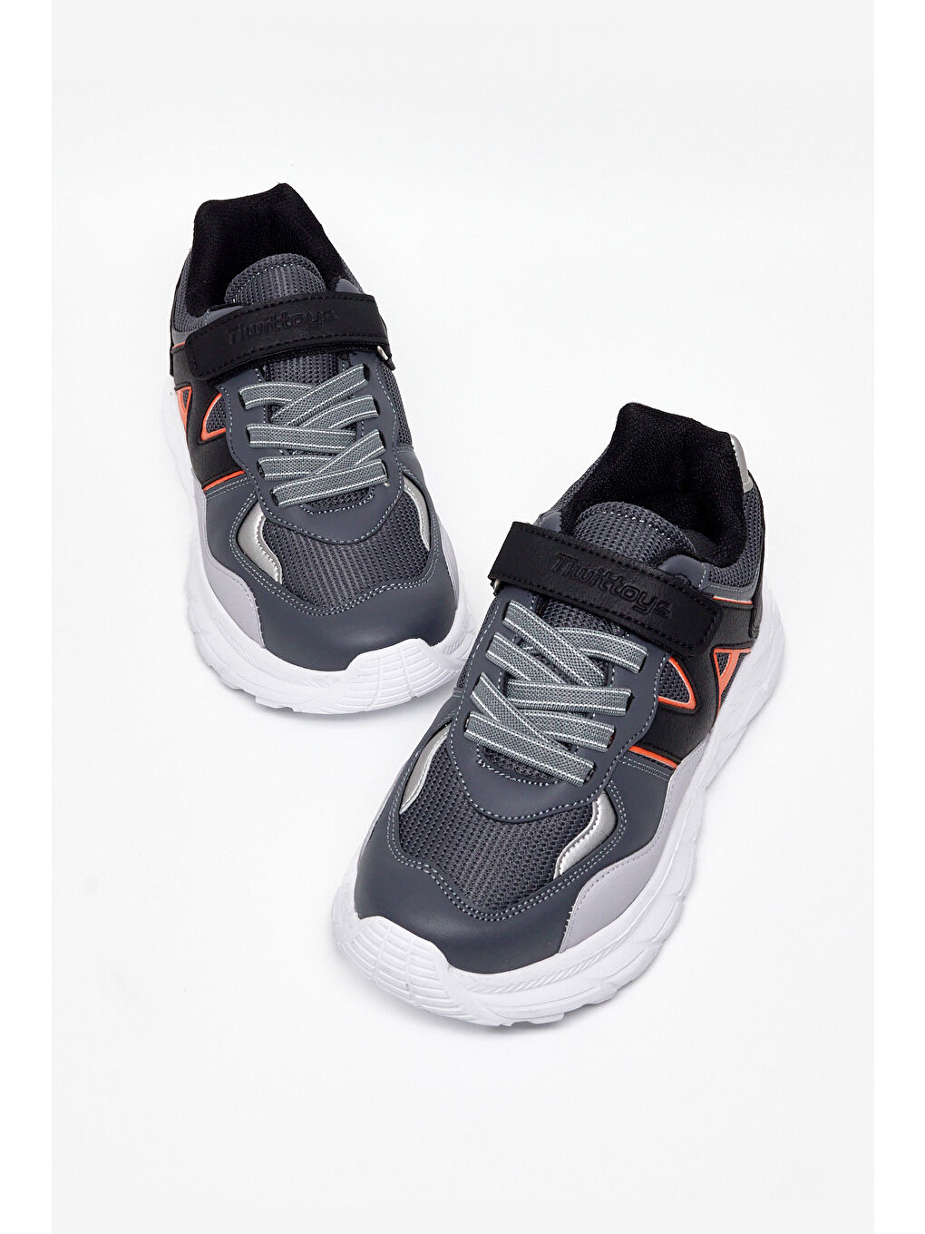Gri Çocuk Unisex Füme Siyah Rahat Kalıp Cırtlı Bağcıklı Sneaker-2