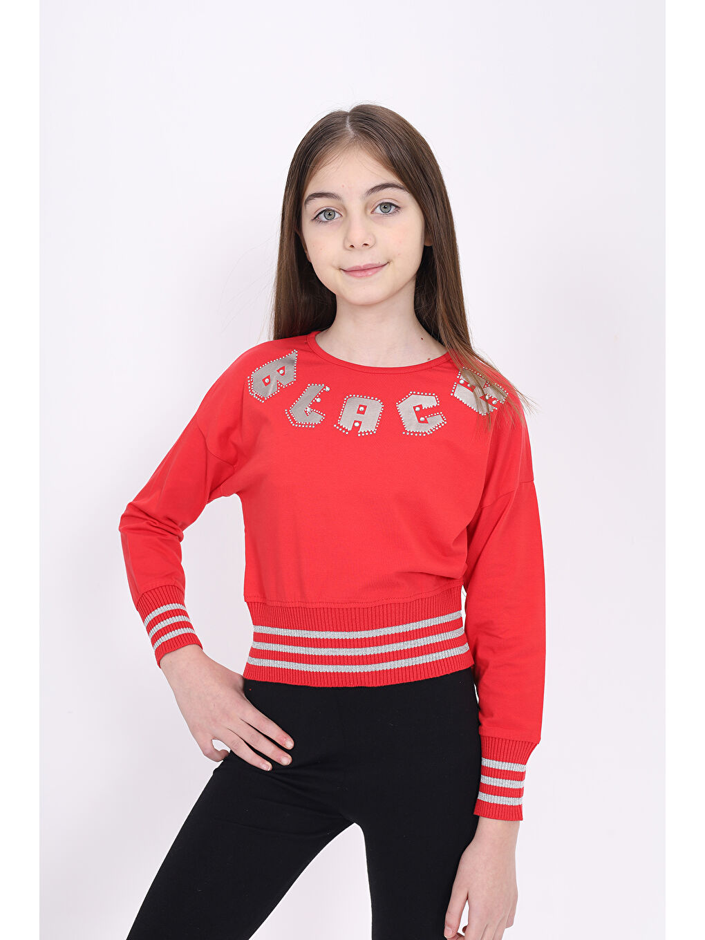 Toontoykids Kırmızı Kız Çocuk Sweatshirt Black Varak Baskılı