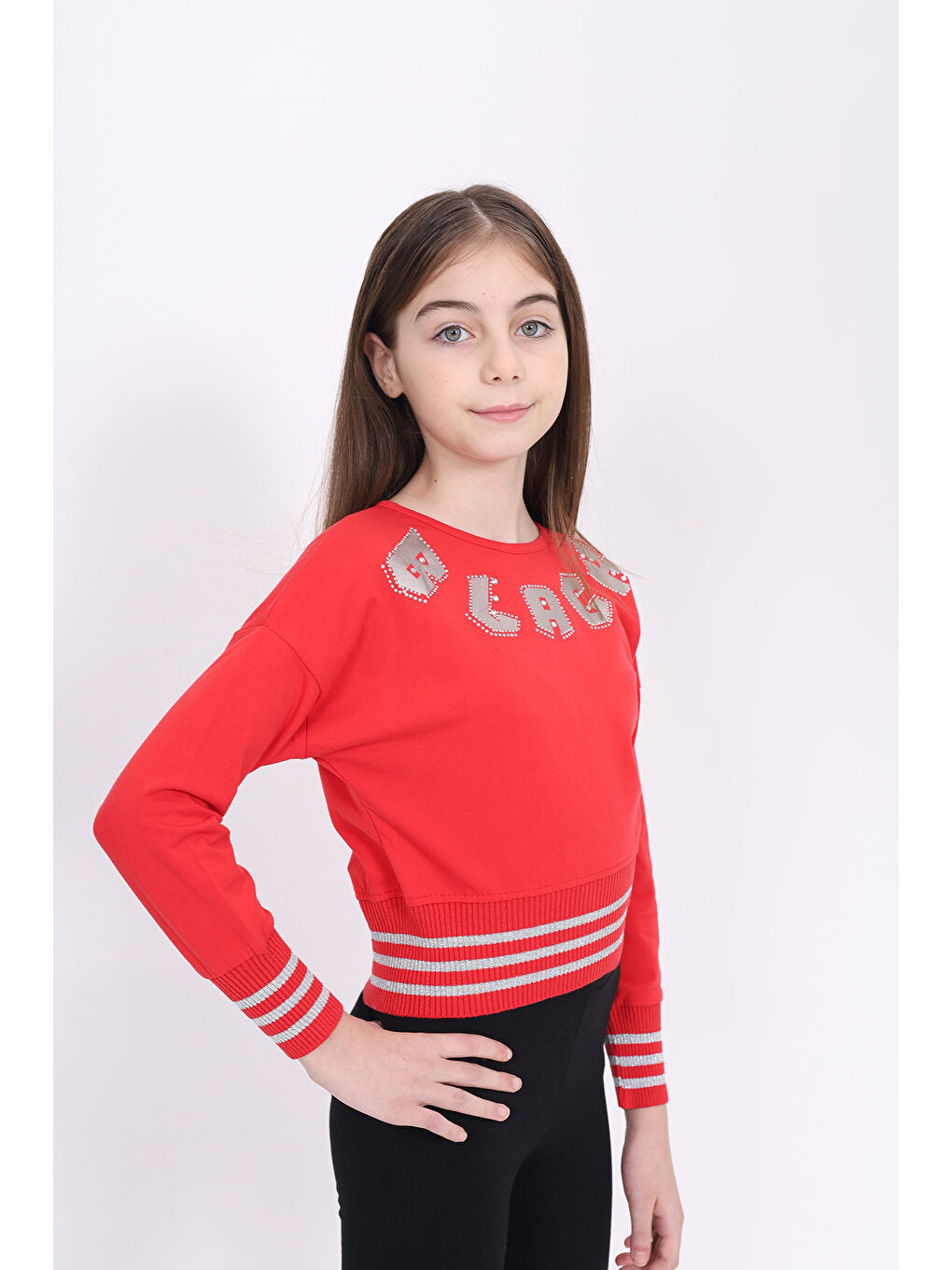 Toontoykids Kırmızı Kız Çocuk Sweatshirt Black Varak Baskılı - 1