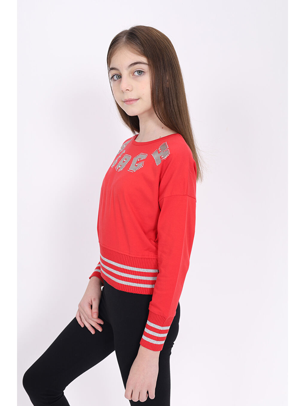 Toontoykids Kırmızı Kız Çocuk Sweatshirt Black Varak Baskılı - 2