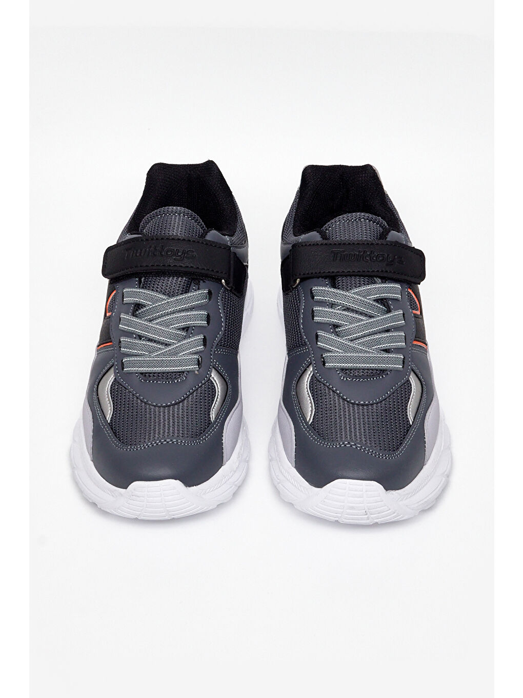 Gri Çocuk Unisex Füme Siyah Rahat Kalıp Cırtlı Bağcıklı Sneaker-3