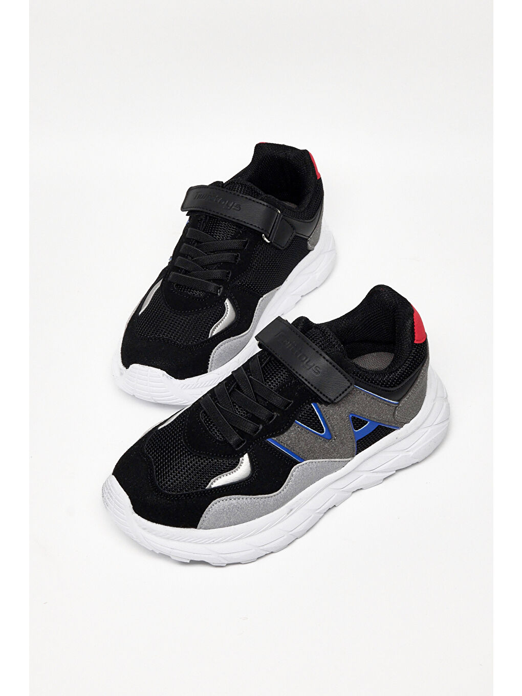 Çocuk Unisex Siyah Buz Rahat Kalıp Cırtlı Bağcıklı Sneaker