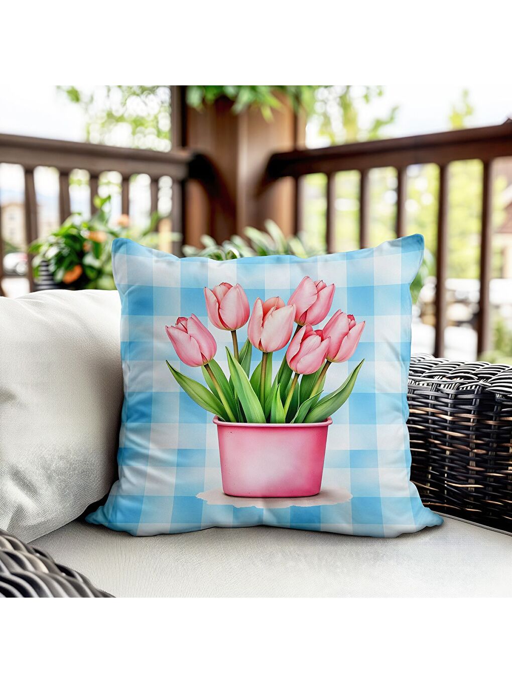 Karışık Bahar Temalı Kadife Kırlent Kılıfı 43x43 Cm Çift Taraf Baskı